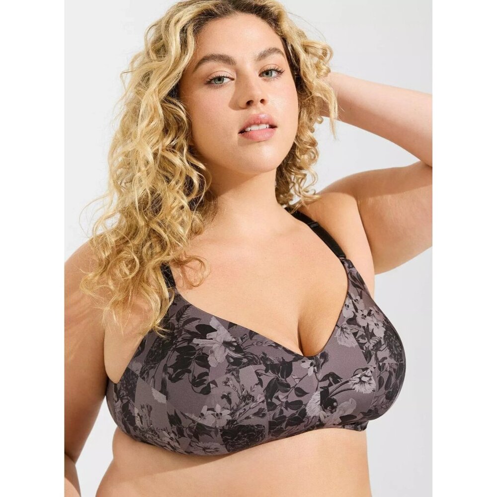 *New Torrid Curve Bra Womens 48DDD Black Floral Lava Smoke Wire-Free Light Lined